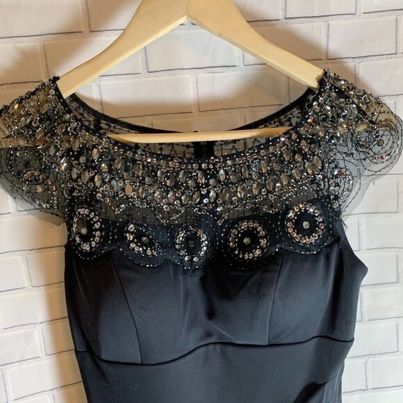 Xscape Black Beaded And Back Ruched Dress Sz 4 - Picture 4 of 8